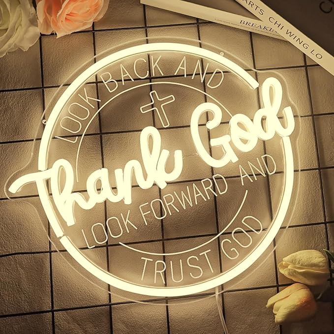 Thank God Neon Signs for Wall Decor Dimmable Christian Neon Sign Jesus cross Led Sign Faith Neon Lights Inspirational Gift for Prayer Room Church Office Decor