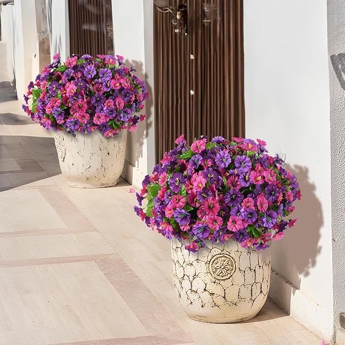 Homsunny Artificial Fake Hanging Flowers with Basket for Outdoors, Faux Silk Petunias Flower Spring Summer Decor UV Resistant Look Real for Home Outside Patio Front Porch Decorations