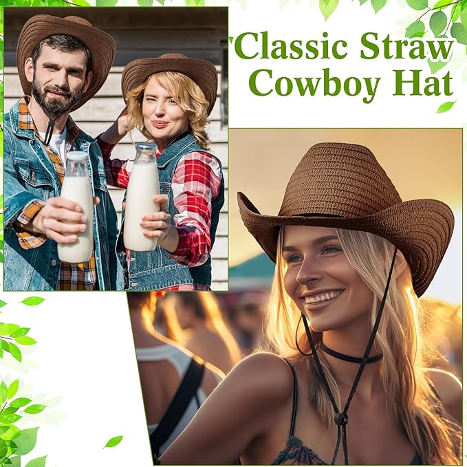 Unittype Adult Cowboy Hat Bulk Western Party Straw Hat Unisex Cowboy Cowgirl Set for Women Men