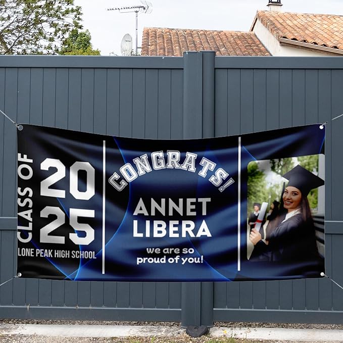 Personalized Graduation Vinyl Banner – Custom Photo & Text | Class of 2025 Banner – Customizable Colors | Indoor & Outdoor Graduation Party Deco