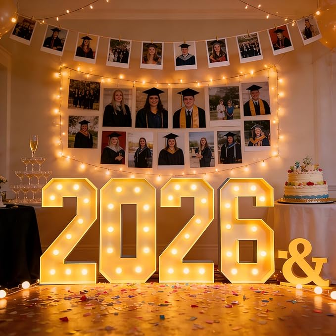 LANGXUN 3ft 2026 Numbers Kit for New Year Graduation Decorations Photo Backdrop, Large LED Marquee Light Up Letters, Class of 2026 Ornaments Sign for High School Party Supplies Décor