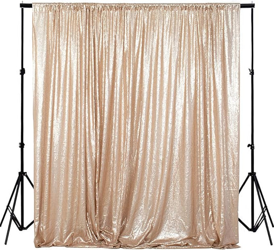 ShiDianYi Sequin Backdrop Curtain 10x10 FT Champagne Sequins Fabric Background for Photography Shimmer Sequined Backdrops for Parties Champagne Blush Curtain for Wedding