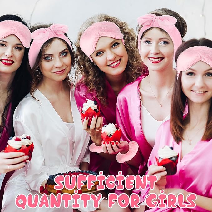 Hoteam 54 Pcs Pink Spa Party Supplies Girls Sleepover Party Favors Set of 18, Pink Bow Headbands, Sleep Eye Masks, Clear Cosmetic Bags for Girls Women Spa Birthday Bachelorette Slumber Favor Gifts