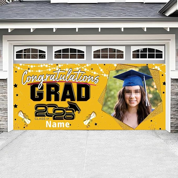 Custom Garaduation Garage Door Banner Cover 16 x 7 ft Class of 2026 Congrats Grad Party Backdrop Personalized Graduation Decoration(Yellow and Black)