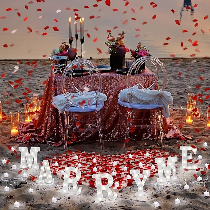 Hortsun Marry Me Light up Letters Proposal Decorations Will You Marry Me Sign Rose Petals 24 LED Candles Romantic Night Light for Proposal Engagement Wedding Anniversary Valentine's Day(Colorful)