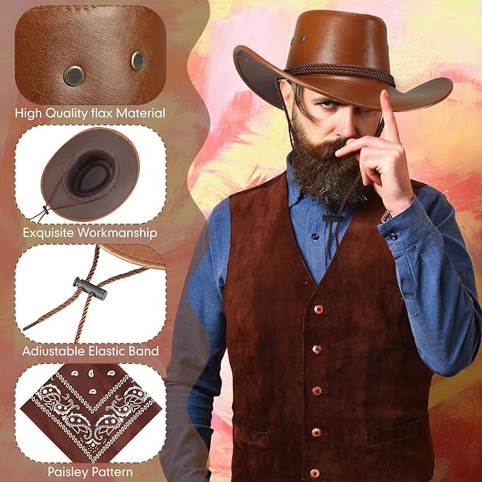 Zhanmai 12 Pcs Cowboy Hat and Bandana Cowboy Cowgirl Hats Bulk Western Party Costume Halloween Accessory