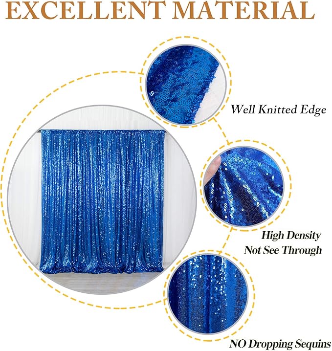 ShiDianYi Sequin Backdrop 10FTX10FT Blue Sparkle Backdrops for Party Royal Blue Backdrop Curtain Sequence Fabric Glitter Curtains Sparkly Photograph Background