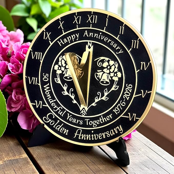 Anniversary Sundial Gift for 50th Golden Wedding Anniversary in 2026 - Recycled Metal Home Decor Or Garden Present Idea - Handmade in UK for Him, Her Parents Or Couples 50 Year Celebration