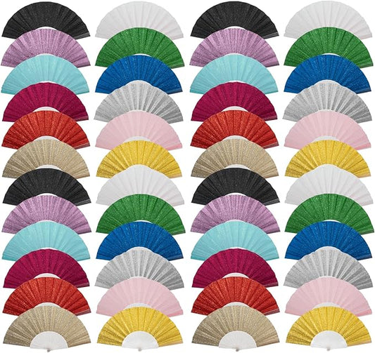 48 Pack Handheld Fan,Folding Hand Glitter fan with Shining Transparent Fan Rib – Ideal for Wedding, Church, Festival, Dance, Tea Party, Club, and EDM Accessories, Mixed