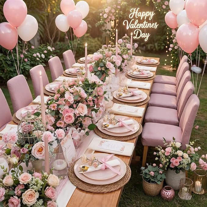 KIRE 175PCS Pink Plates Disposable - Heavy Duty Pink and Gold Plastic Plates Dinnerware Sets - 25 for Dinner 25 for Dessert 25 Pre Rolled Napkins 25Cups for Party/Wedding/Valentine's Day/Baby Shower