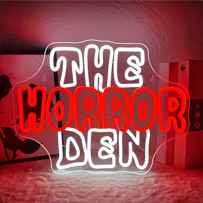 NOSUN The Horror Den Neon Sign Light for Happy Halloween Wall Decor for Man Cave Dimmable USB Neon Lights for Horror Party Club Game Room Torror Movies Lover Home Wall Decor
