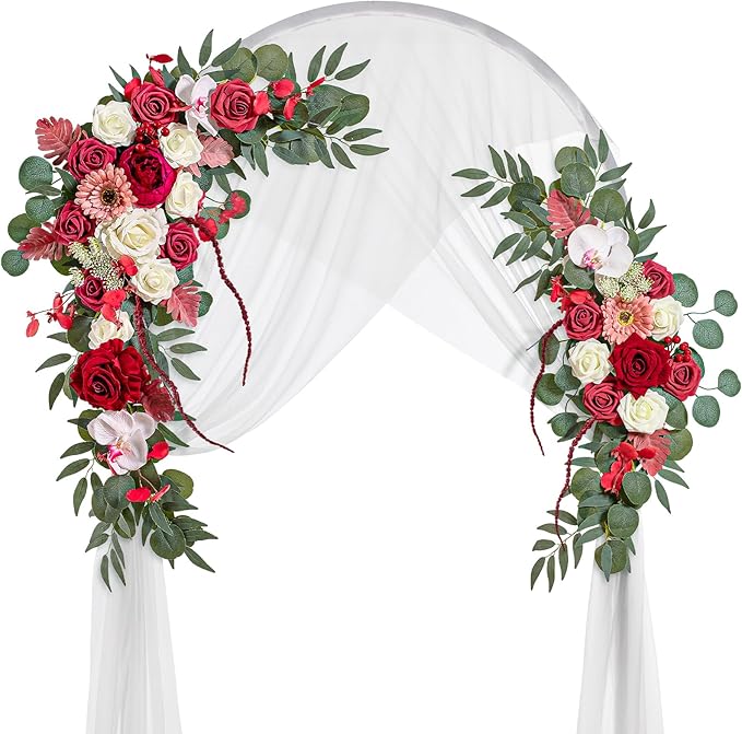 Wedding Arch Flowers, Artificial Flowers for Decoration, 2pcs Flower Swag and 1 pcs Semi-Sheer Chiffon Table Runner Swag for Beautiful Dream Wedding Ceremony Floral Decor - Pack of 3
