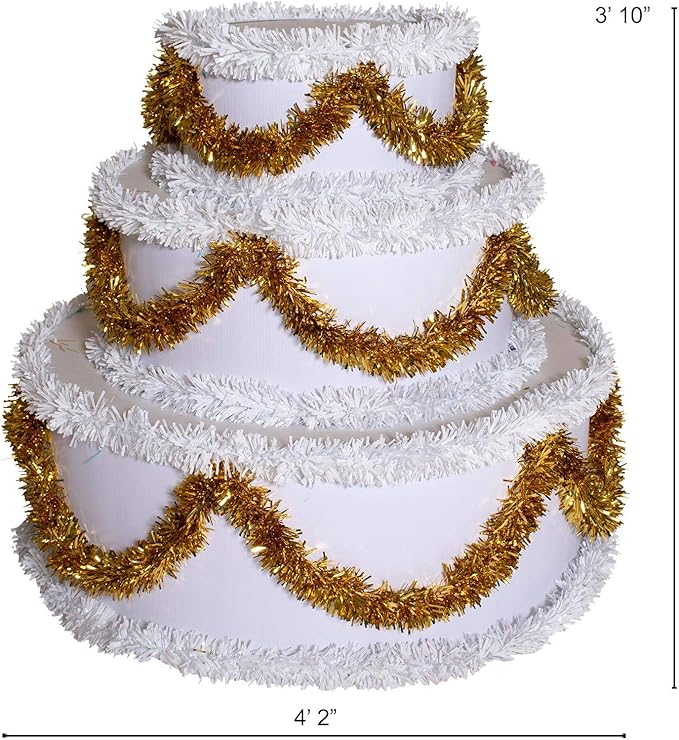 Anderson's 3-Tier Gold Trim Pop-Out Cake, Life-Size Jumbo Prop for Surprise Entrances, Weddings, Birthdays, Holidays, Stage Reveals, Photo Ops – Includes Tools, Reusable, 46" x 50"