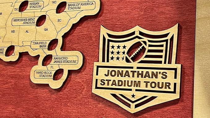 Custom Football Stadium Map Tracker – Personalized Travel Gift for Football Fans, Men, Fathers Day, Retirement, Football Wall Decor (Standard & Large Sizes)