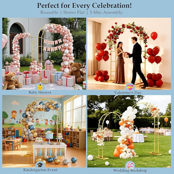 7.2FT 6FT Wedding Arch Backdrop Stand Set of 2,Metal Gold Garden Arch Trellis for climbing Plants Outdoor for Flower Arch Archway,Balloon Arch kit Stand for Party Event Background Decoration