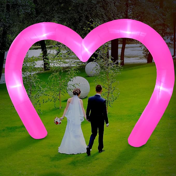 Shappy 9 FT Valentine Inflatables Outdoor Decorations Heart Blow up Inflatable Archway with Build in LEDs for Indoor Outdoor Lawn Yard Garden(Pink)