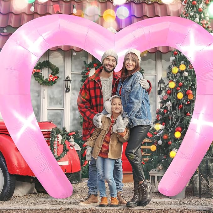 9 * 4.5FT Pink Valentine Inflatables Outdoor Decorations Heart Shaped Blow up Inflatable Archway with Build in LED for Indoor Outdoor Party Lawn Yard Garden Anniversary Wedding Decor