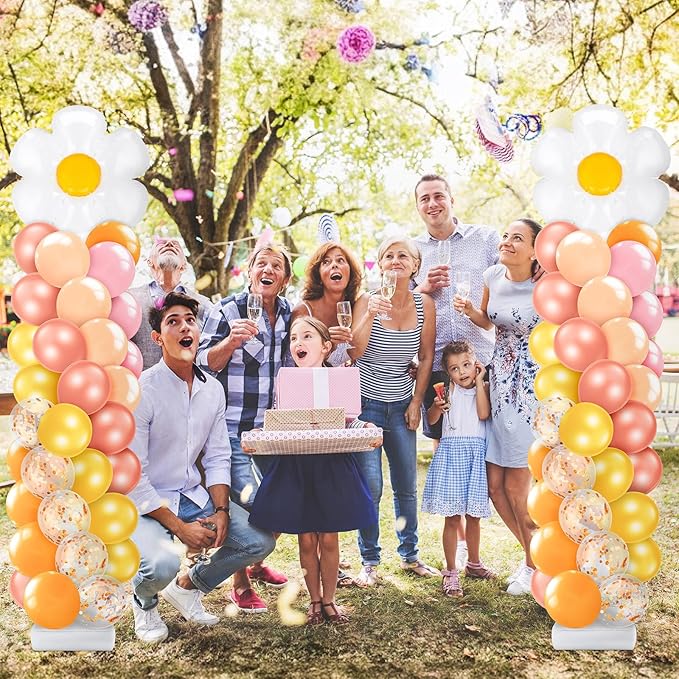 Kasyat 2 Set Groovy Daisy Balloon Column Stand Kit with Adjustable Balloon Arch Kit Boho Pastel Pink Orange Yellow Flower Party Supplies for Wedding Baby Shower Two Groovy Birthday Party Supplies
