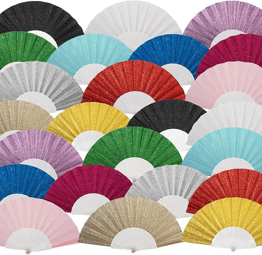 24 Pack Handheld Fan,Folding Hand Glitter fan with Shining Transparent Fan Rib – Ideal for Wedding, Church, Festival, Dance, Tea Party, Club, and EDM Accessories, Mixed