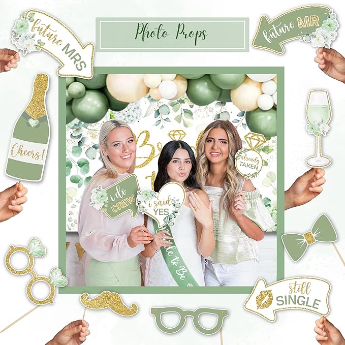 215 PC Bridal Shower Decorations Olive Sage Green - Bridal Shower Balloon Boxes with A-Z Letters & Bridal Balloon Arch Kit & Bride to Be Balloon for Bridal, Bachelorette, Engagement or Wedding