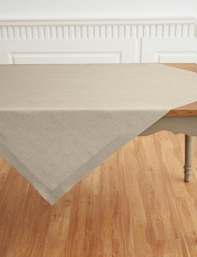 Solino Home Natural Linen Tablecloth 52 x 52 Inch - 100% Pure Linen Square Table Throw - Fete, Machine Washable Table Cloth for Spring, Easter