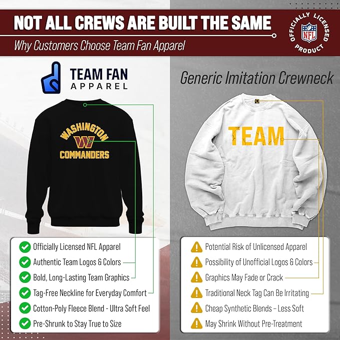 Team Fan Apparel NFL Adult Gameday Football Crewneck Sweatshirt - Cotton Blend - Stay warm, comfortable & stylish on game day