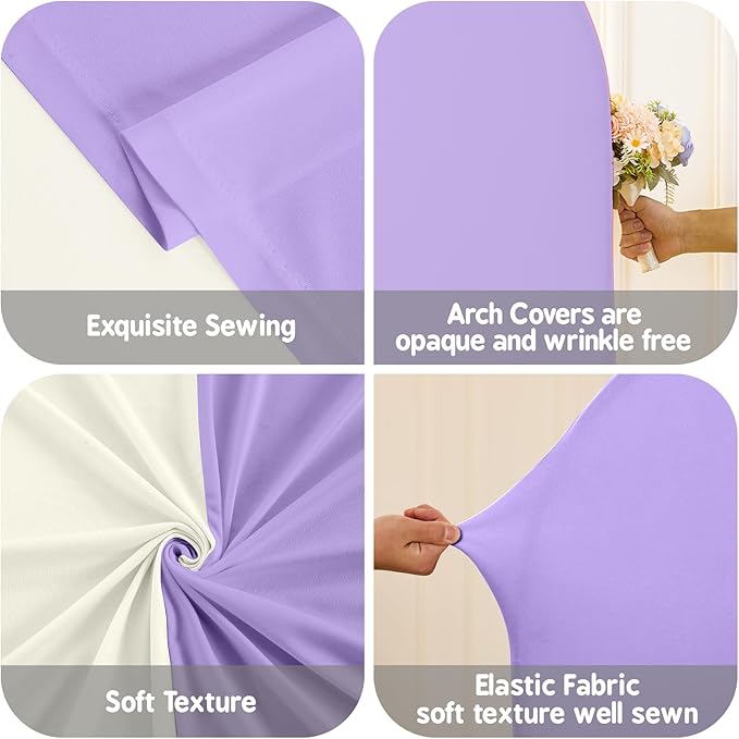 Beige and Lavender Photo Arch Backdrop Cover Set of 2 Spandex 7.2ft and 6ft Arch Covers Stretchy Backdrop Baby Shower Arch Stand Covers for Girls Birthday Party Wedding Banquet Background