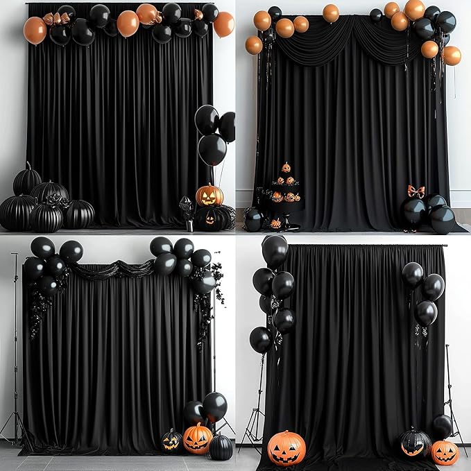 40 ft x 8 ft Black Backdrop Curtain for Parties, 8 Panels 5 ft x 8 ft Wrinkle Free Polyester Photo Black Backdrop Drapesfor Graduations Birthday Wedding Party Stage Curtains Home Decoration Supplies