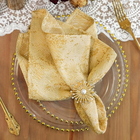 Gold Napkins Set of 4, Cloth Napkins Cotton Polyester Blend, Yarn-Dyed Jacquard Napkin Ideal for Dinner, Parties, Restaurant, Weddings - 18x18 Inch, Gold