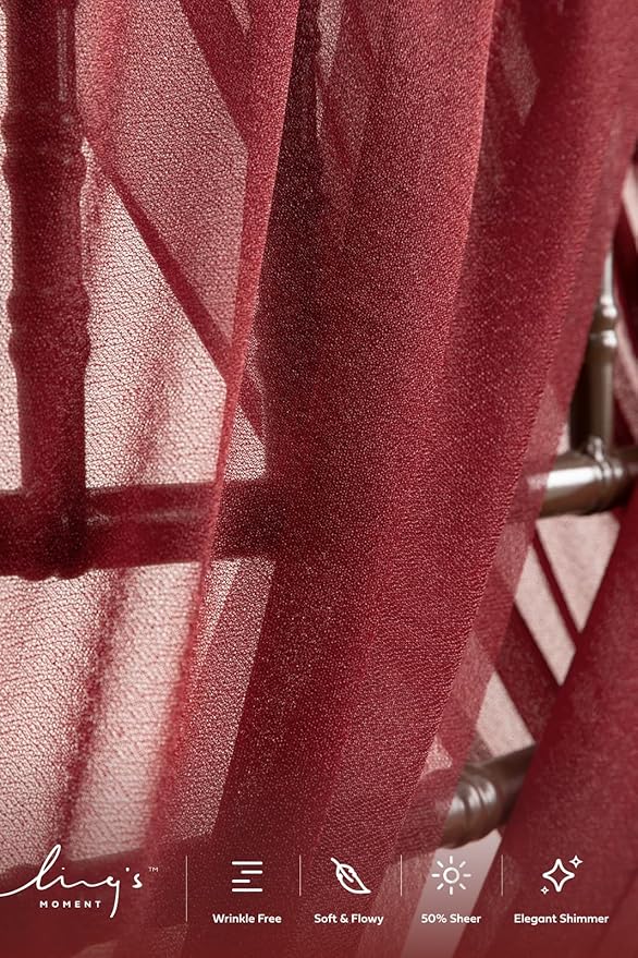 Ling's Moment Wedding Chiffon Chair Sashes Cover Aisle Decorations Draping Fabric Wrinkle-Free with Tie 16 Pcs Burgundy for Party Ceremony Reception Floral Arrangement Banquet Outdoor Decor