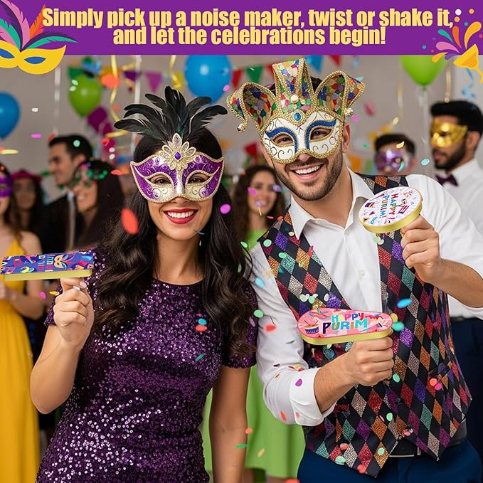 60 Pcs Metal Purim Gragger Noise Makers for Sporting Event Colorful Party Noise Makers Bulk Novelty Assorted Purim Gragger Party Favor for Holiday, Football Games, Pep Rally Supplies (Stylish)