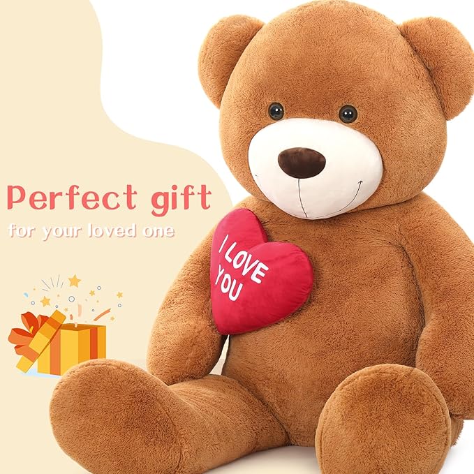Tezituor Giant Brown Teddy Bear 6ft Stuffed Animals - “I Love You”Red Heart Jumbo Human Size Teddy Bear for Girlfriend,Boyfriend,Wife,Lover-Birthday, Anniversary,Christmas, Valentines, Long Distance