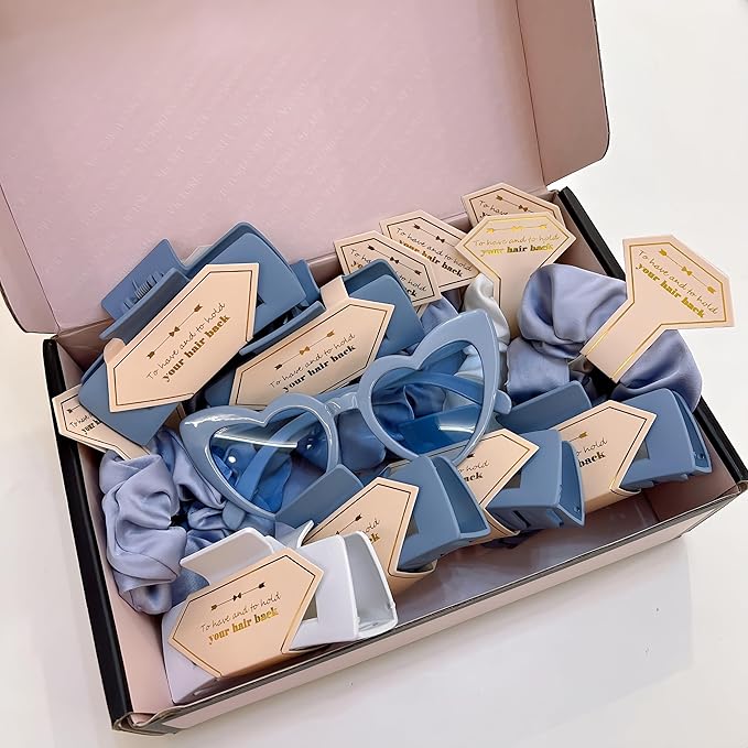 Bridesmaid Scrunchies Proposal Gifts square 4.1inch Bachelorette Hair Claws Clips women heart sunglasses headband gift for Wedding Party Favors (Dusty Blue 48pcs)