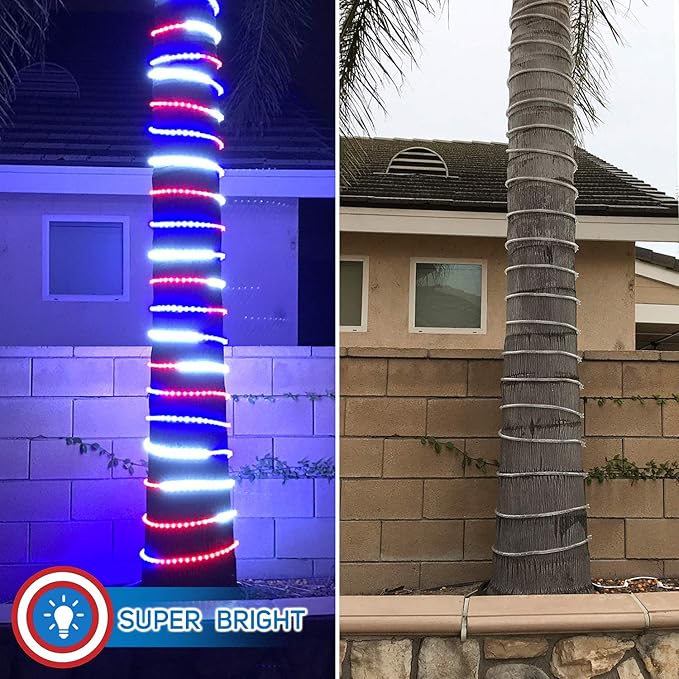 Russell Decor 50ft/15m Led Rope Lights Lamps Kit Indoor Outdoor Decorative Lighting for Patriotic 4th of July Memorial Day Decor Party Trees Patio Deck Flexible String Tube Lights- Blue Red White