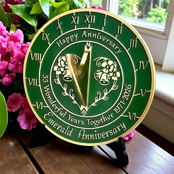 Anniversary Sundial Gift for 55th Emerald Wedding Anniversary in 2026 - Recycled Metal Home Decor Or Garden Present Idea - Handmade in UK for Him, Her Parents Or Couples 55 Year Celebration