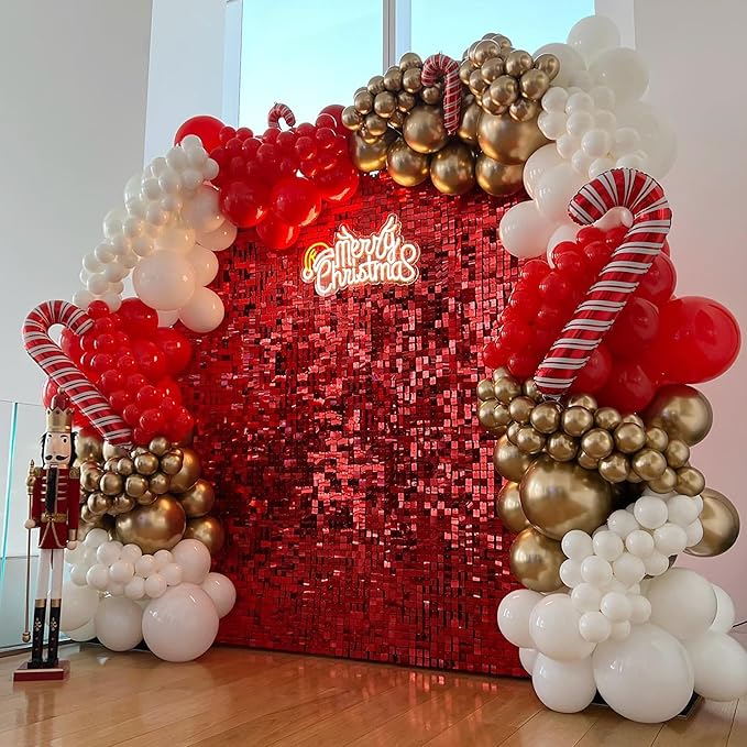 COKAOBE Red Shimmer Wall Backdrop, 24PCS Square Sequin Shimmer Backdrop Panel, Photo Backdrops for Birthday, Anniversary, Wedding, Graduation & Bachelorette Party Decoration