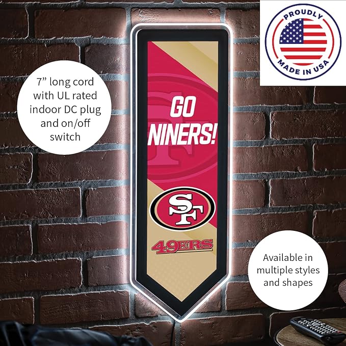 Team Sports America Evergreen NFL San Francisco 49ers | Ultra-Thin LED Light Wall Sign Decor | Large Pennant Banner | 9 x 23 Inches | Made in the USA