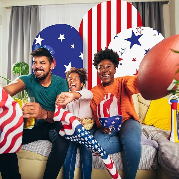 Set of 3 Patriot Day Arch Cover Theme Decoration, Veterans Day Blue and Red Print Arch Cover Stretch Spandex Fitted for Birthday Party, 4ft, 5ft, 6ft(Star)