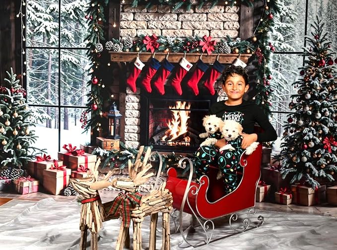 Kate 10x8ft Merry Christmas Backdrops for Photography Xmas Trees Background Santa Socks Brick Fireplace Background Celebrate Holiday Party Banner Studio Backdrop