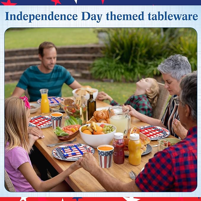 400 Pcs American Flag Patriotic Party Supplies Red White Blue Disposable Paper Plates Napkins and Cups Veterans Election Tableware for Independence 4th of July Labor Memorial Day(Retro)