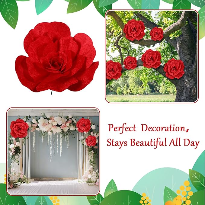 Norme 3 Pcs Valentine Giant Artificial Flowers Decoration 16, 20, 24 Inch Large Rose Petals Giant Flowers Large Red Rose for Wedding, Home Decor, Anniversary Birthday Valentine's Day