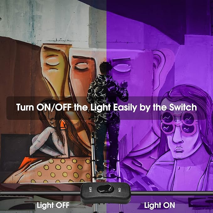 2 Pack 300W LED Black Light,Black Flood Light Outdoor with Plug and Switch, IP66 Waterproof Blacklight Flood Light Neon Glow for Glow Party, Halloween, Fluorescent Poster, Body Paint, Aquarium