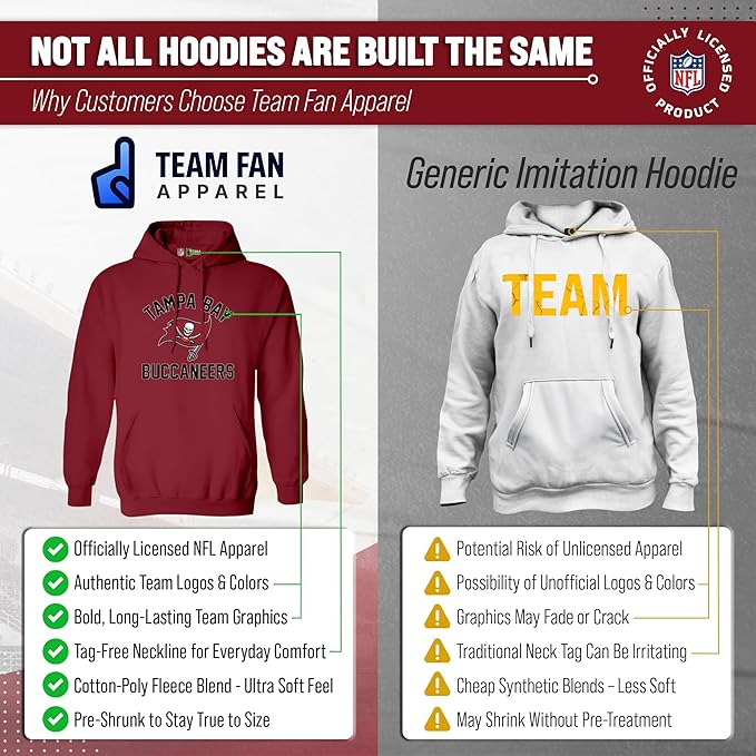 Team Fan Apparel NFL Adult Gameday Hooded Sweatshirt - Poly Fleece Cotton Blend - Stay Warm and Represent Your Team in Style
