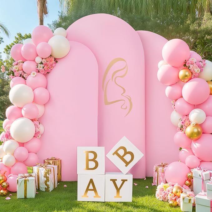 Pink and Purple Arch Cover 3 Set-7.2FT, 6.6FT, 6FT Arch Backdrop Cover Spandex Fitted 2-Color Fabric Stand Covers for Baby Shower Girls Mermaid Birthday Party Wedding Photo Background Decorations