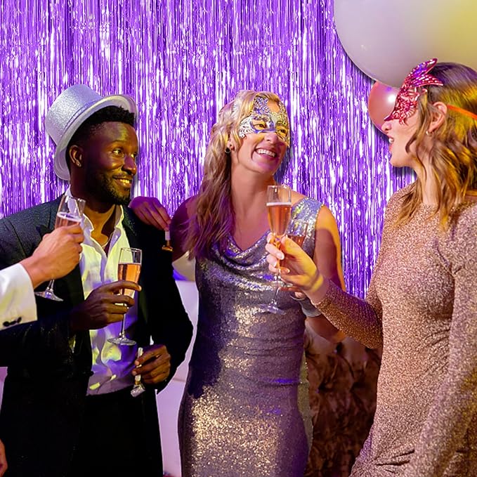 20 Pack Purple Backdrop Tinsel Streamers Foil Fringe Backdrop Halloween Party Decorations Purple Backdrop Curtain Birthday Graduation Bachelorette Christmas New Year Party Decorations