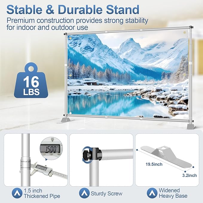 10 x 8FT Backdrop Banner Stand, Heavy Duty Adjustable Photo Background Support Frame Kit, Step and Repeat Stand for Photo Booth, Parties, Exhibition, Trade Show, Wedding - Silver