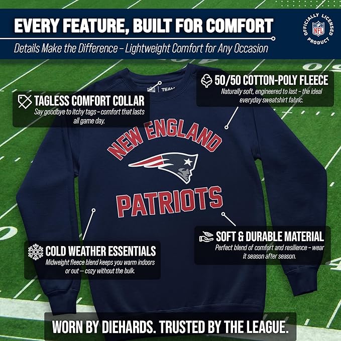 Team Fan Apparel NFL Adult Gameday Football Crewneck Sweatshirt - Cotton Blend - Stay warm, comfortable & stylish on game day