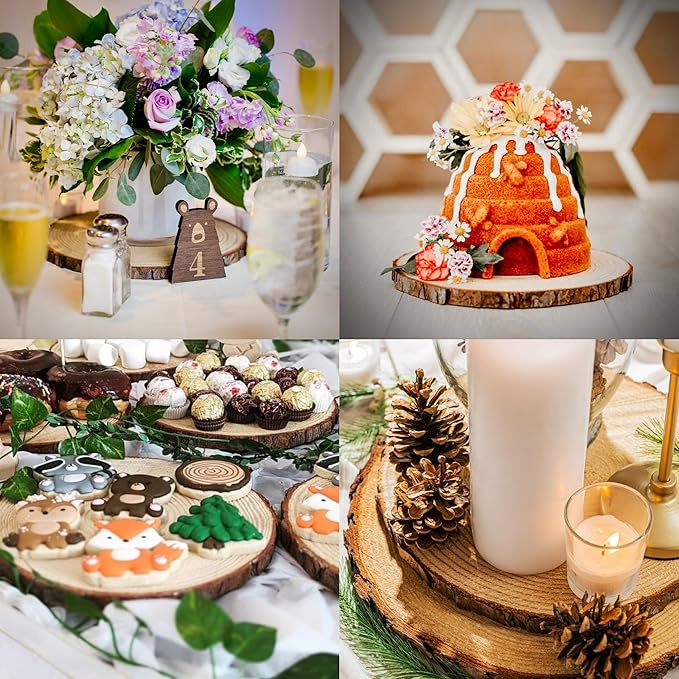 Set of (12) 9-11 inch Wood Slices for centerpieces! Wood Slice centerpieces, Wood Rounds, Tree Slices (9-11 inch 12 Pack)