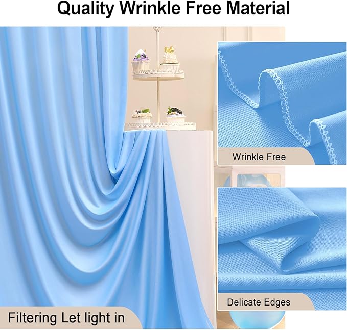 30ft × 8ft Wrinkle Free Baby Blue Backdrop Curtain for Boy Birthday Party, 6 Panels 5×8ft Soft Silky Polyester Blue Photo Backdrop Drapes for Baby Shower Baptism Wedding Gender Reavel Photography
