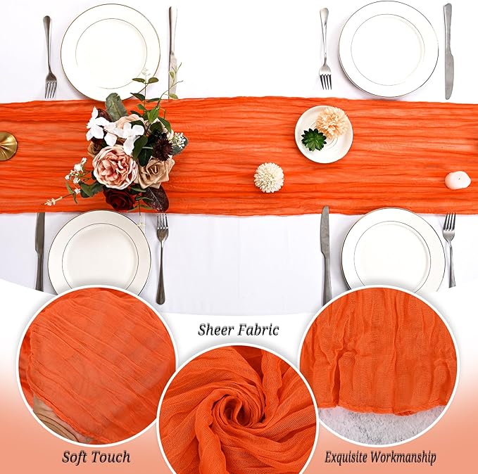 24 Pack Orange Cheesecloth Table Runner 120 inch Fall Thanksgiving Boho Rustic Gauze Farmhouse 10FT Cheese Cloth Runner for Baby Shower Wedding Party Holiday Home Decor